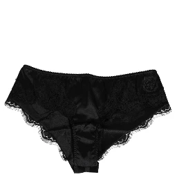 Black Silk Satin Floral Lace Panty Brief Underwear