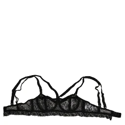 Black Floral Lace Nylon Balconcino Bra Underwear