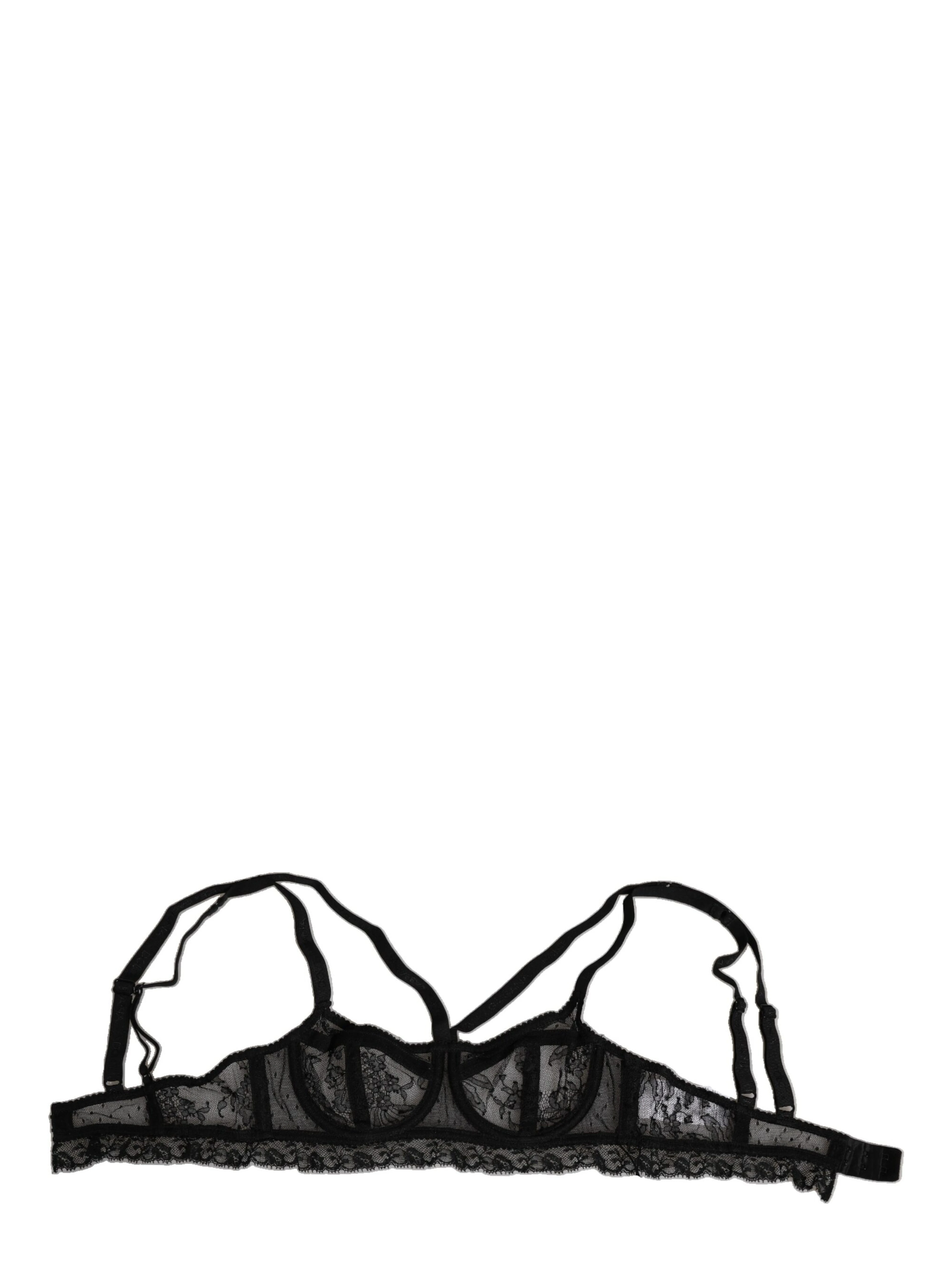 Black Floral Lace Nylon Balconcino Bra Underwear