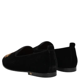 Black Velvet Gold Crown Mens Loafers Shoes