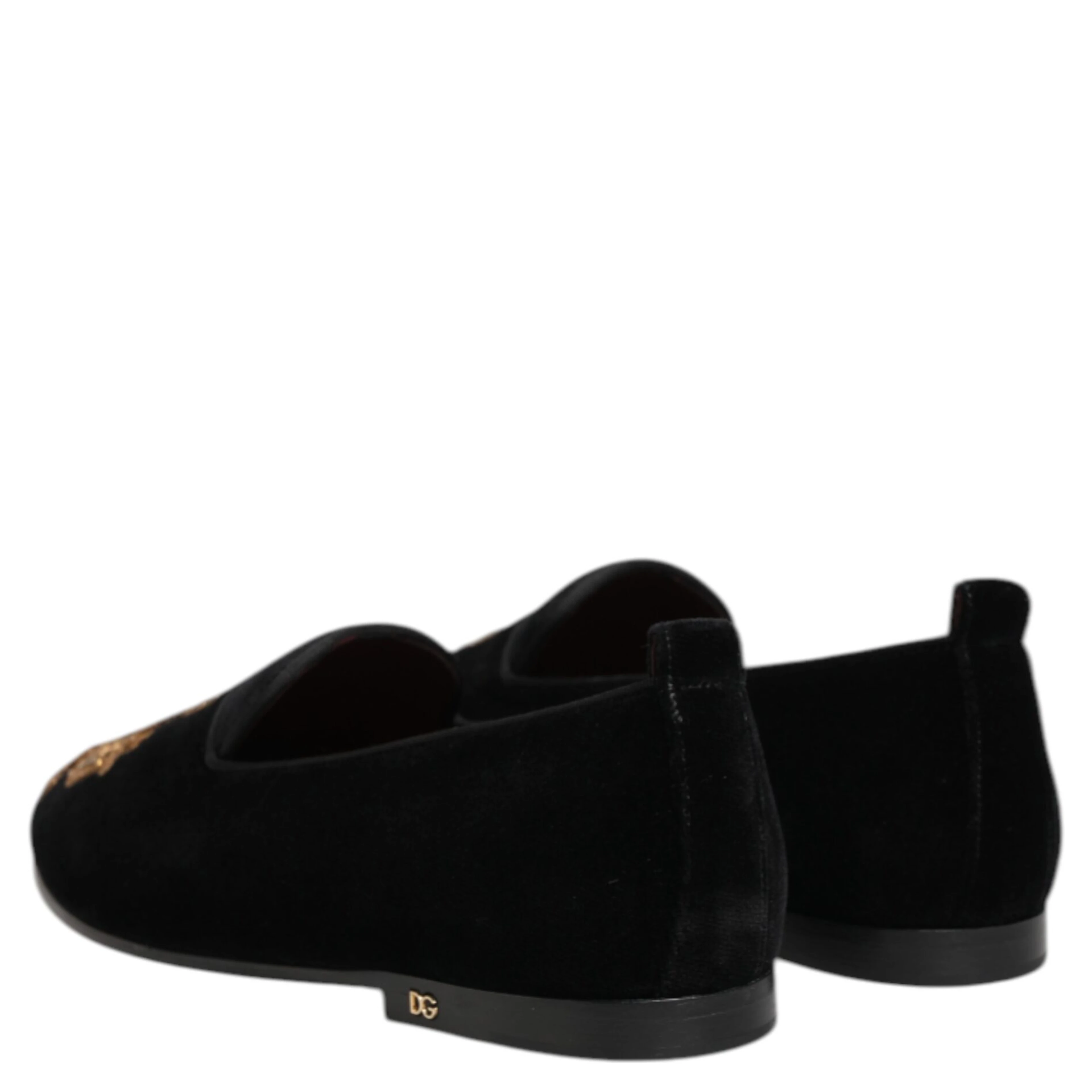 Black Velvet Gold Crown Mens Loafers Shoes
