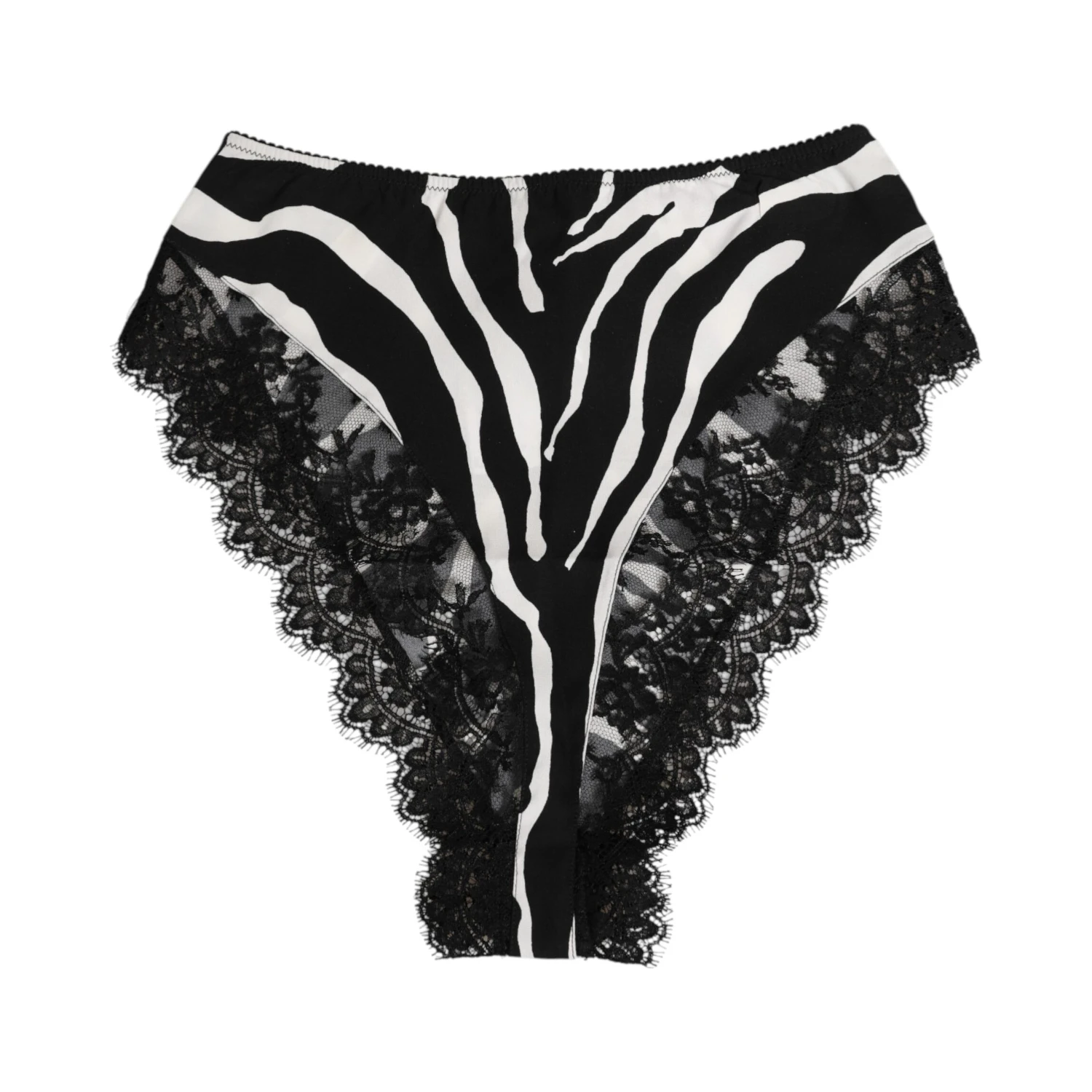 Black Silk Zebra Print Lace High Waist Underwear