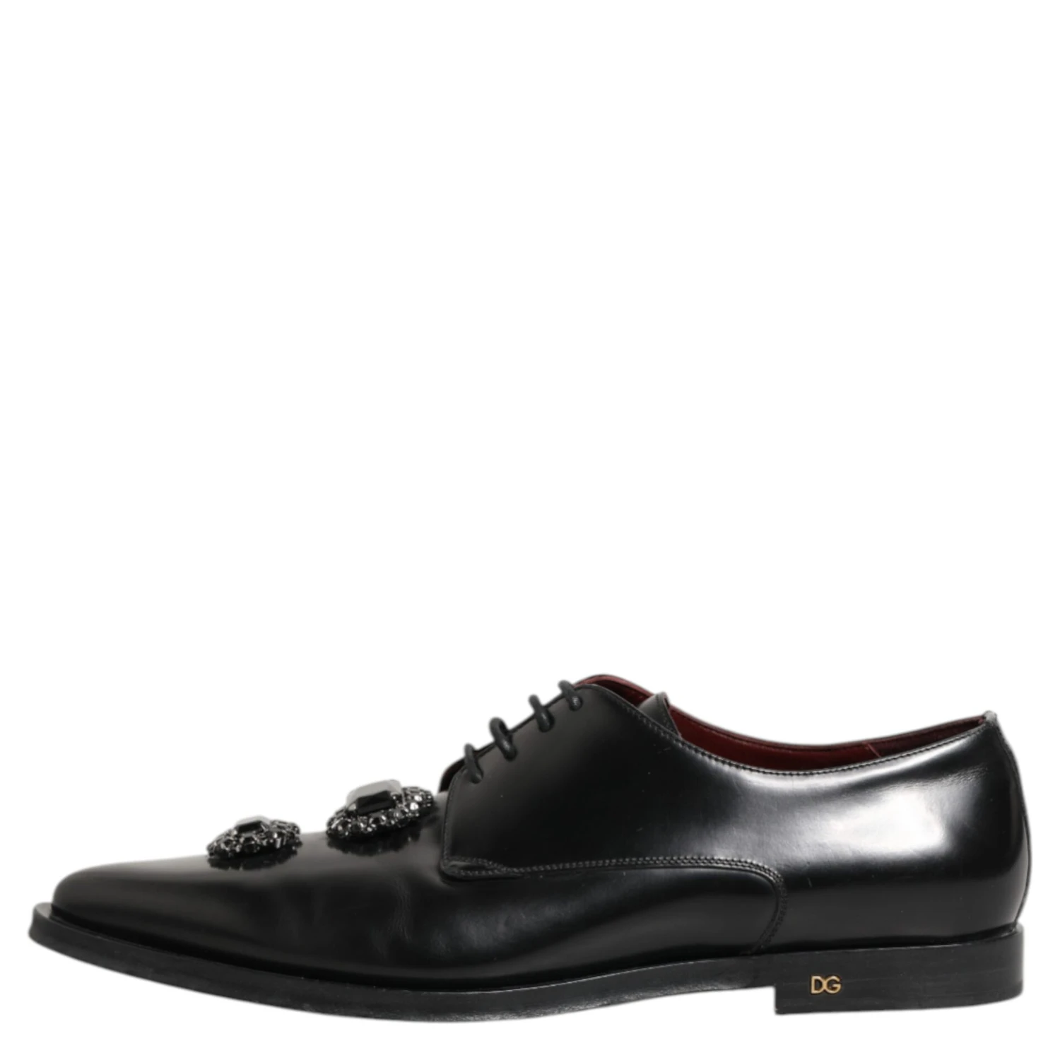 Black Leather Jeweled Crystals Derby Shoes