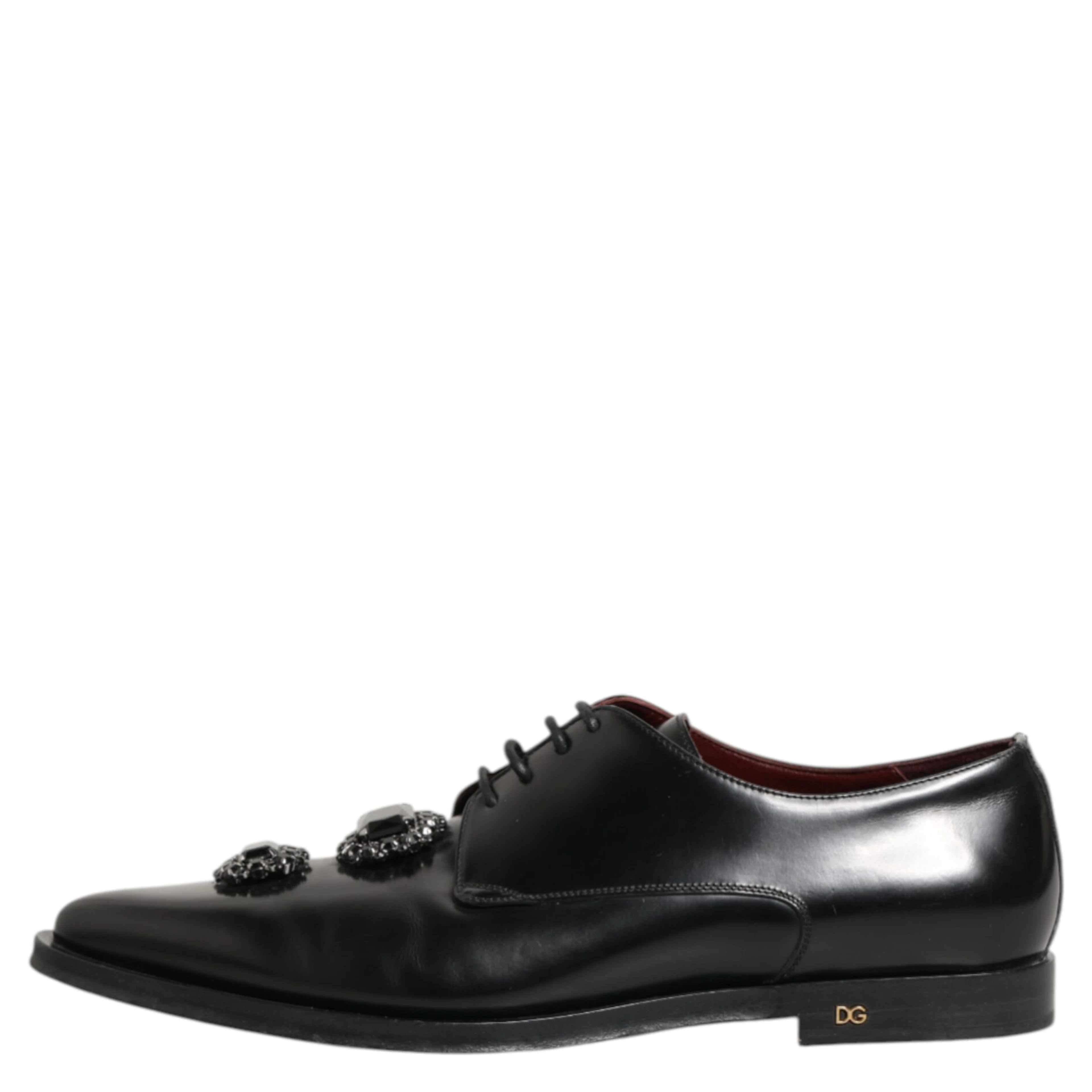 Black Leather Jeweled Crystals Derby Shoes