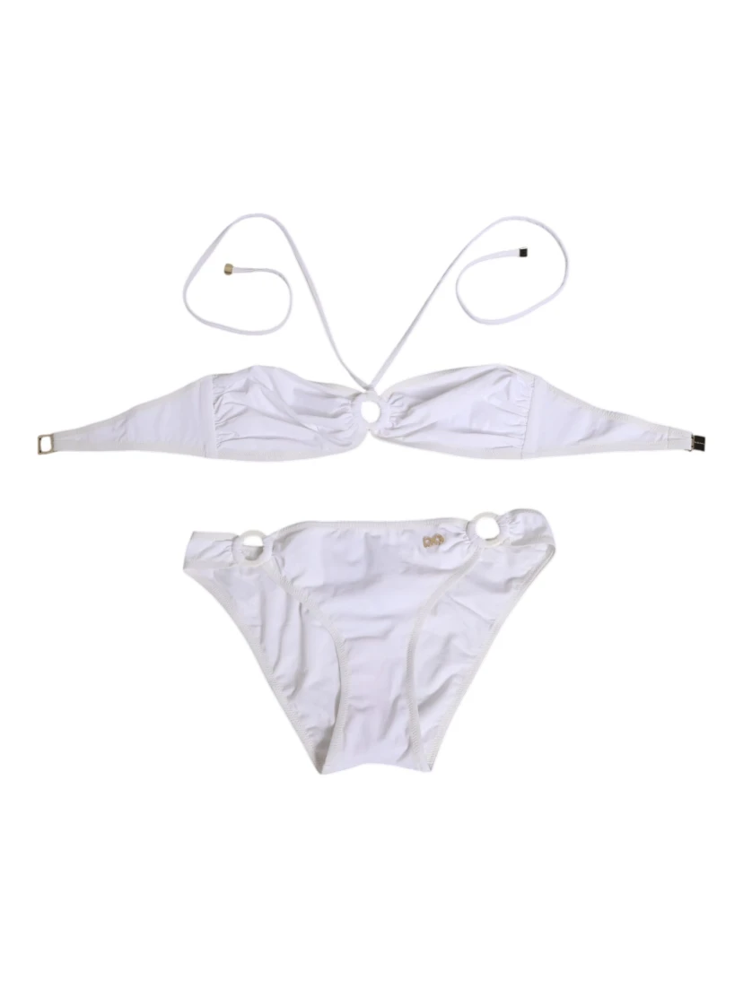 White Logo Swimsuit 2 Piece Top Bottom Swimwear