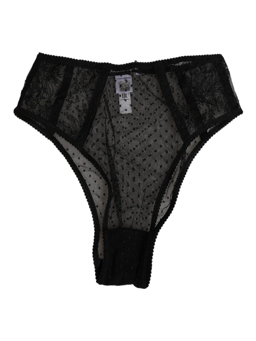 Black Lace Polka Dot Mesh High Waist Underwear