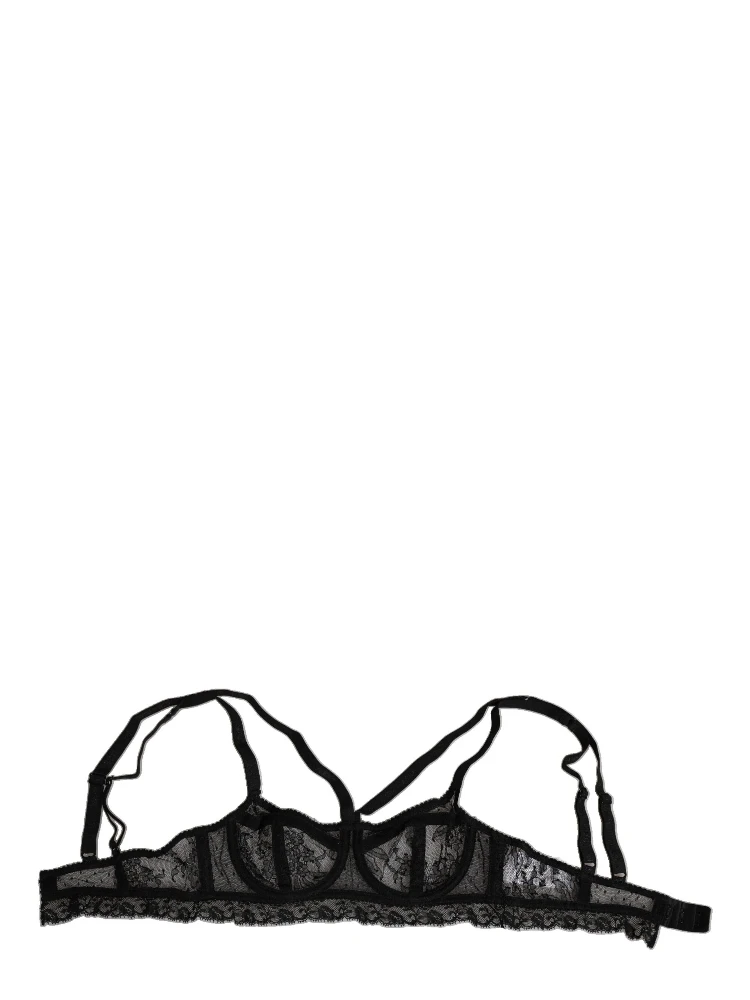 Black Floral Lace Nylon Balconcino Bra Underwear alternative