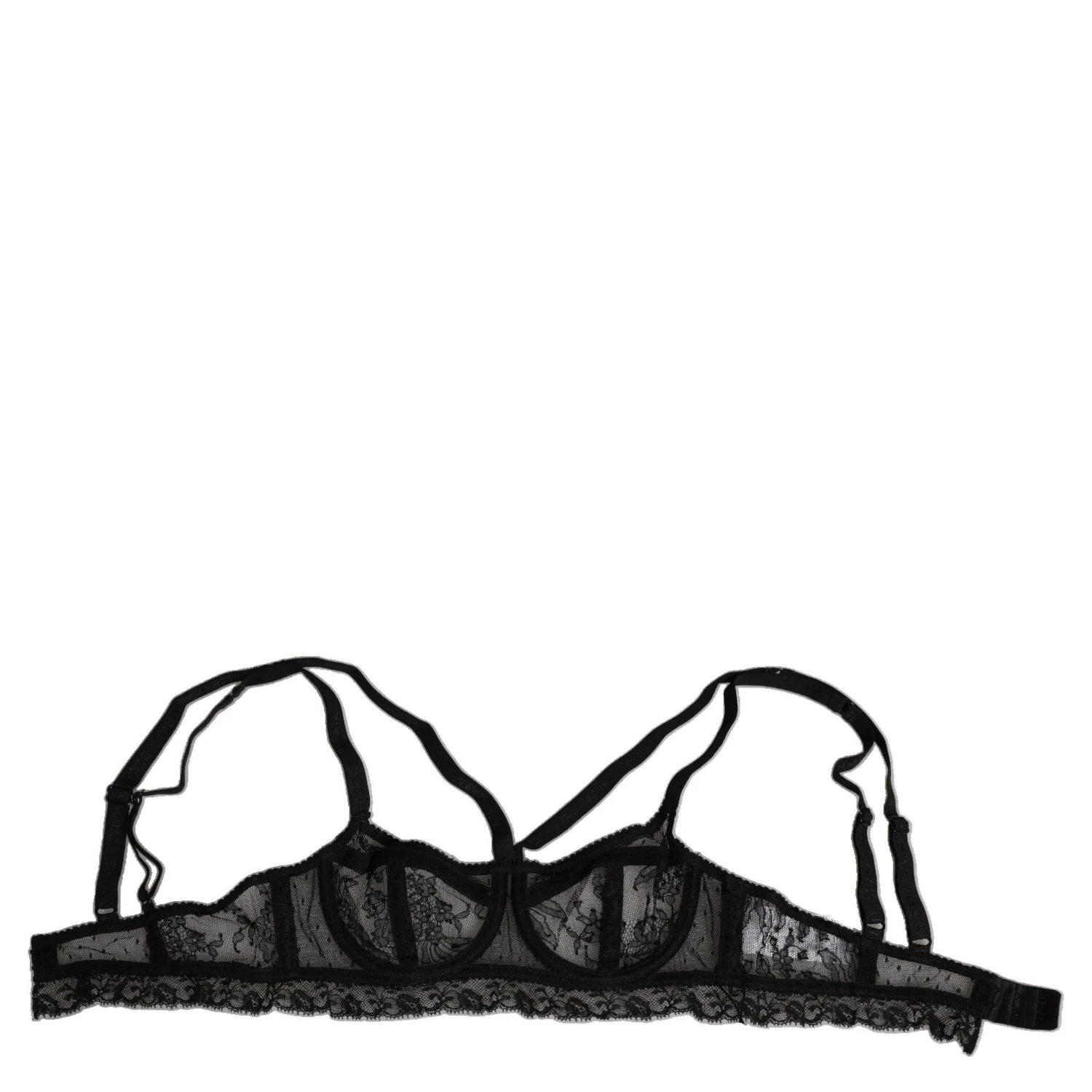 Black Floral Lace Nylon Balconcino Bra Underwear