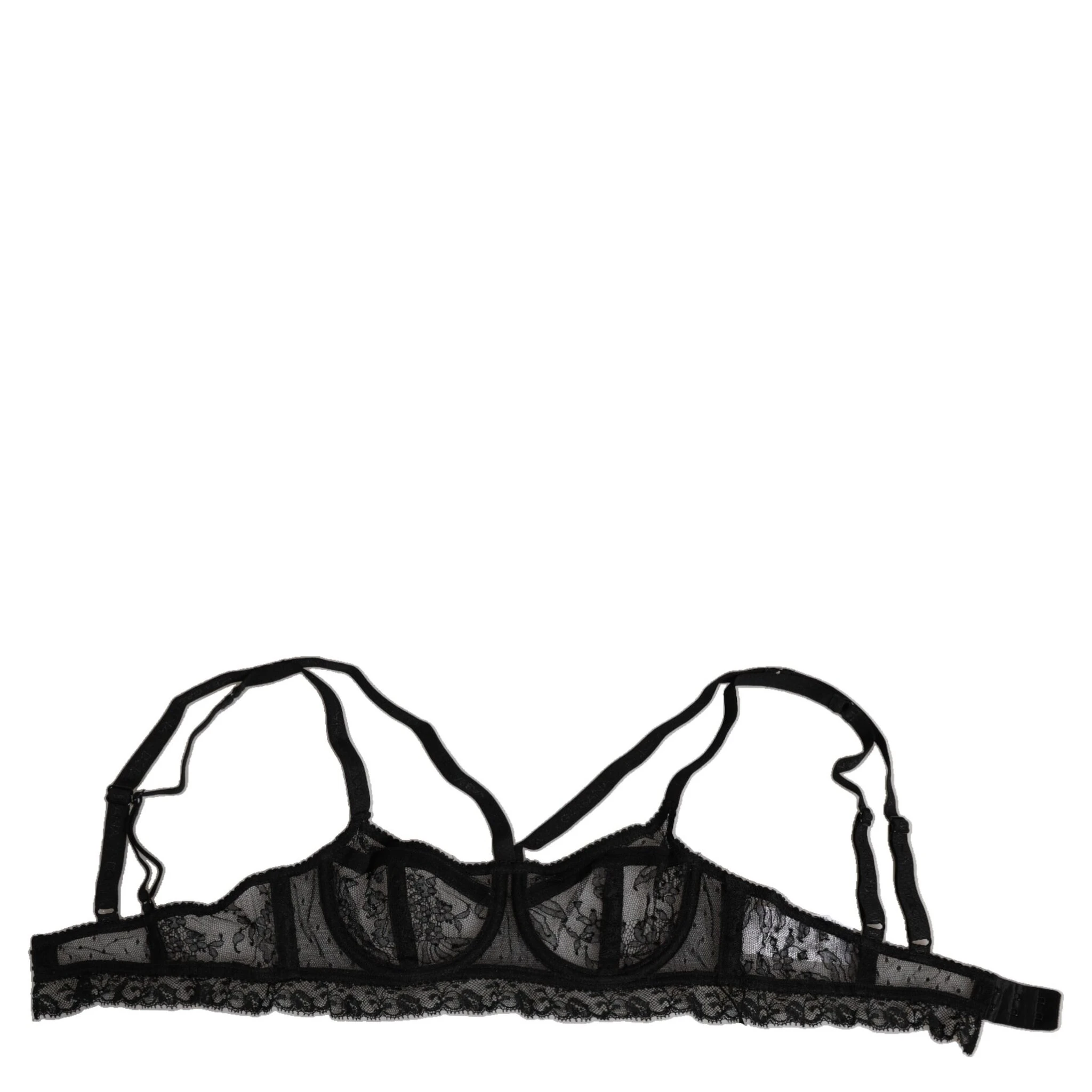 Black Floral Lace Nylon Balconcino Bra Underwear
