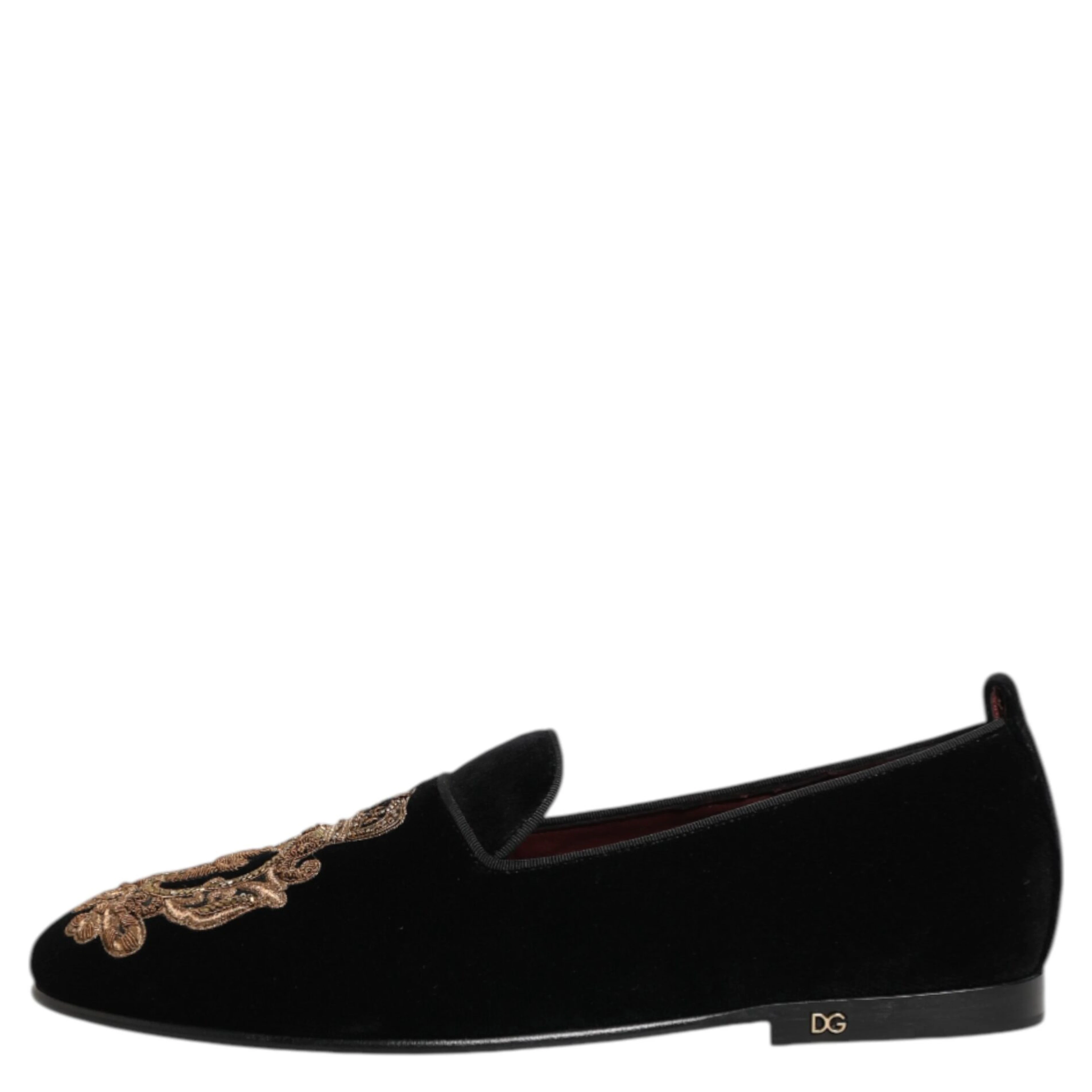 Black Velvet Gold Crown Mens Loafers Shoes