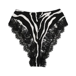 Black Silk Zebra Print Lace High Waist Underwear
