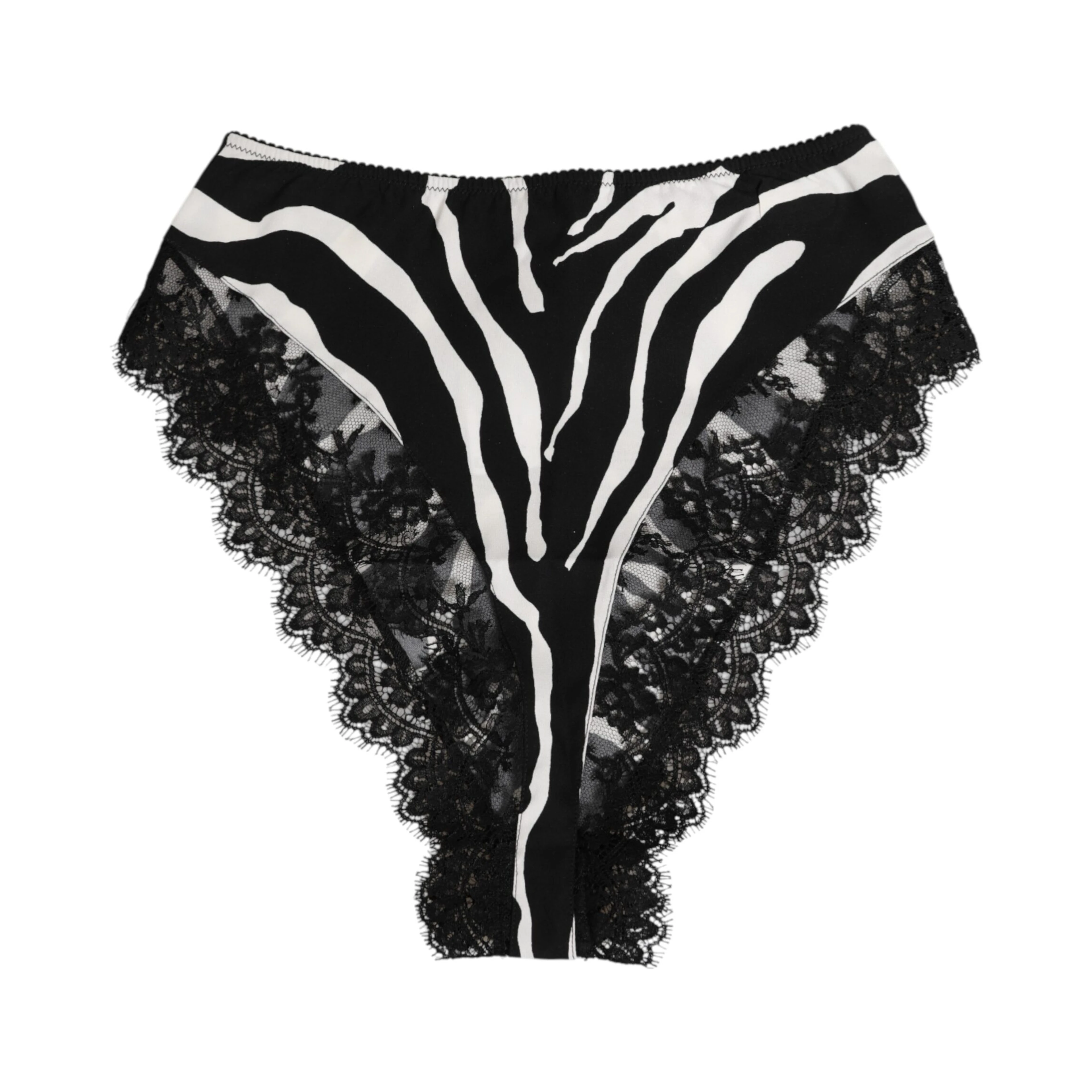 Black Silk Zebra Print Lace High Waist Underwear