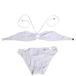 White Logo Swimsuit 2 Piece Top Bottom Swimwear