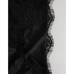 Black Silk Satin Floral Lace Panty Brief Underwear