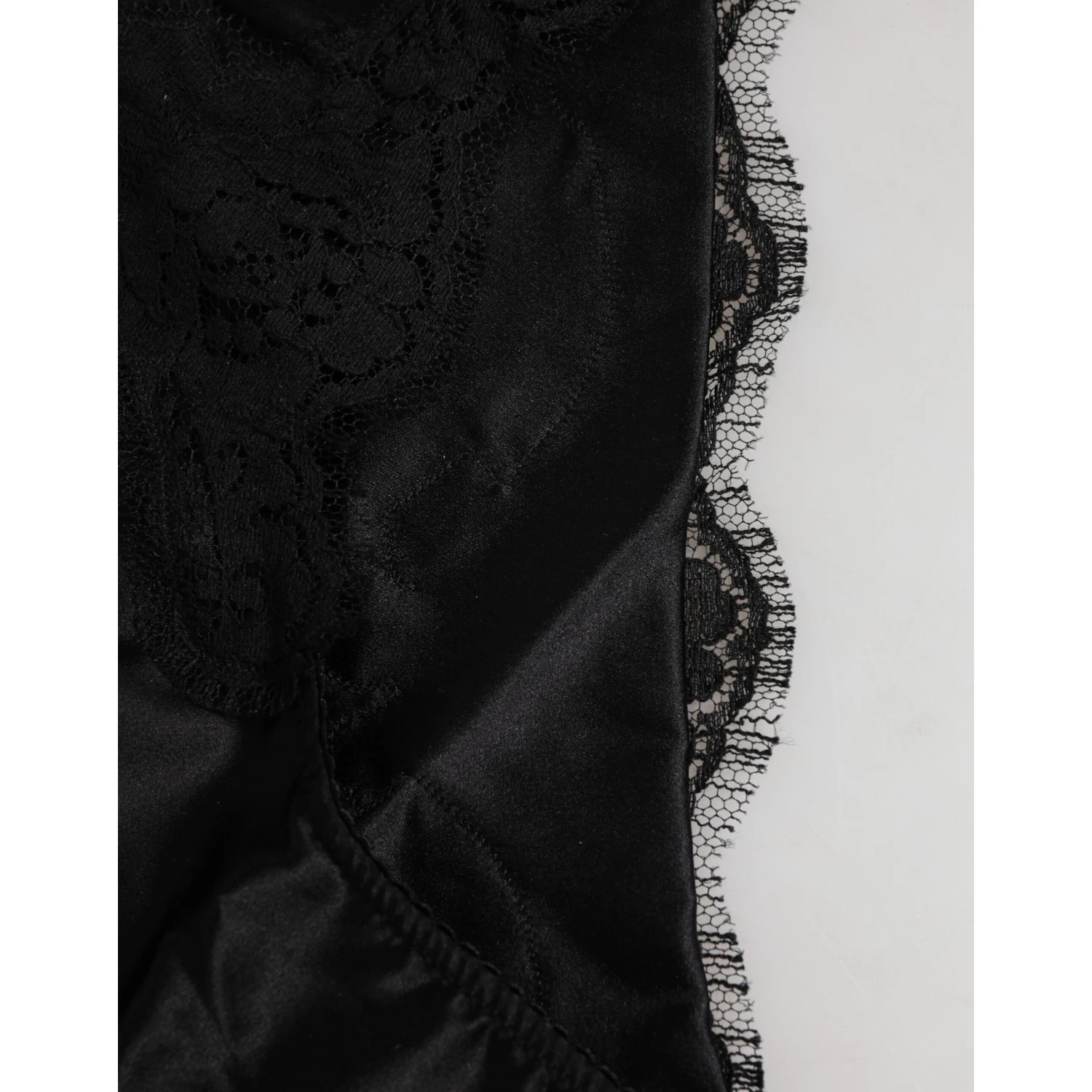 Black Silk Satin Floral Lace Panty Brief Underwear