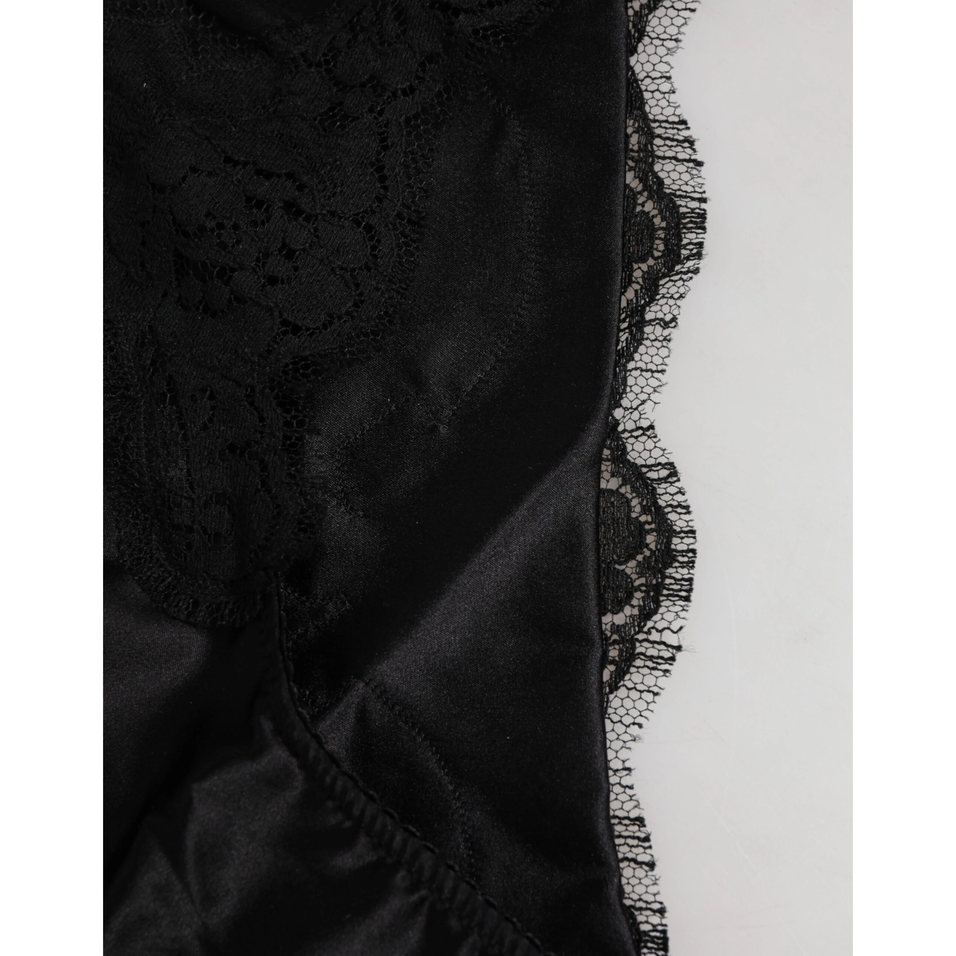 Black Silk Satin Floral Lace Panty Brief Underwear