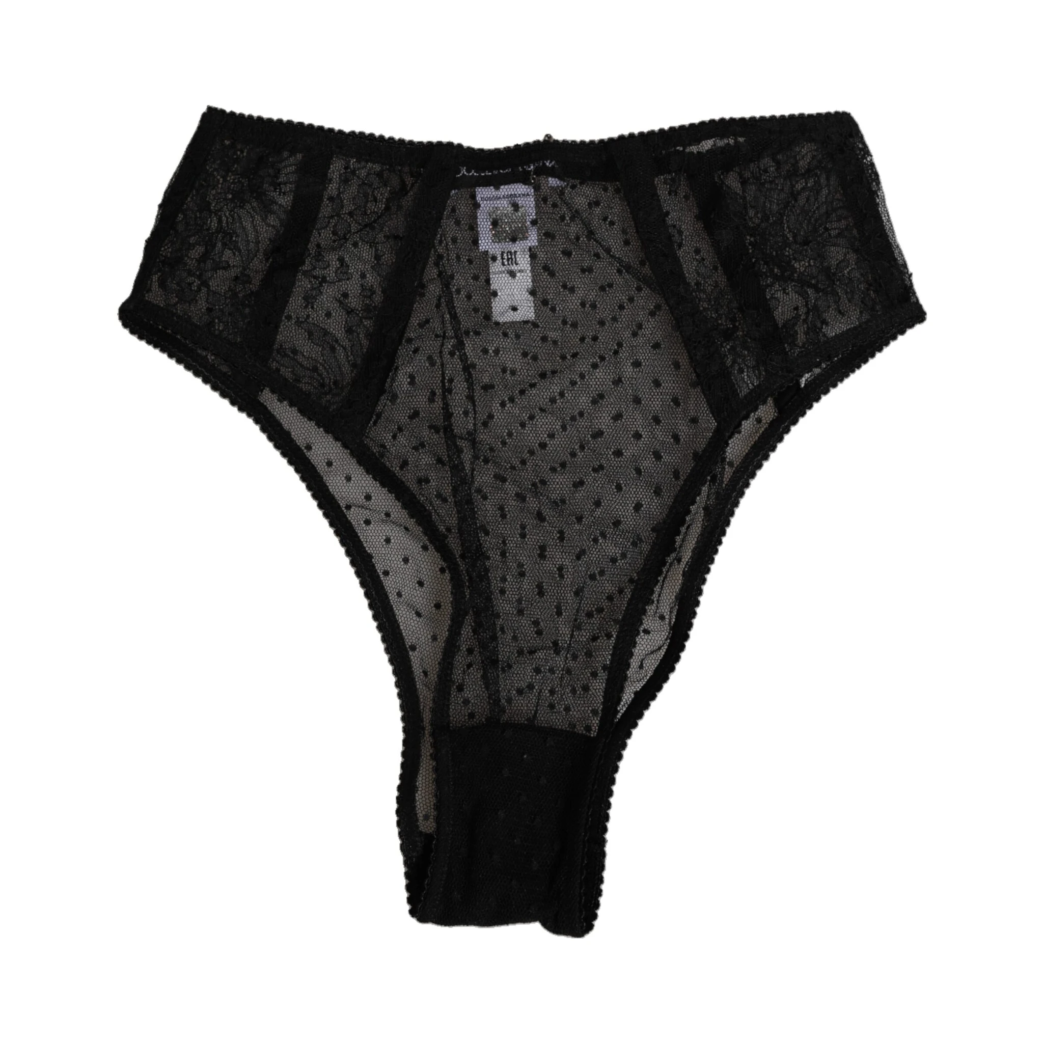Black Lace Polka Dot Mesh High Waist Underwear