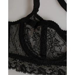 Black Floral Lace Nylon Balconcino Bra Underwear