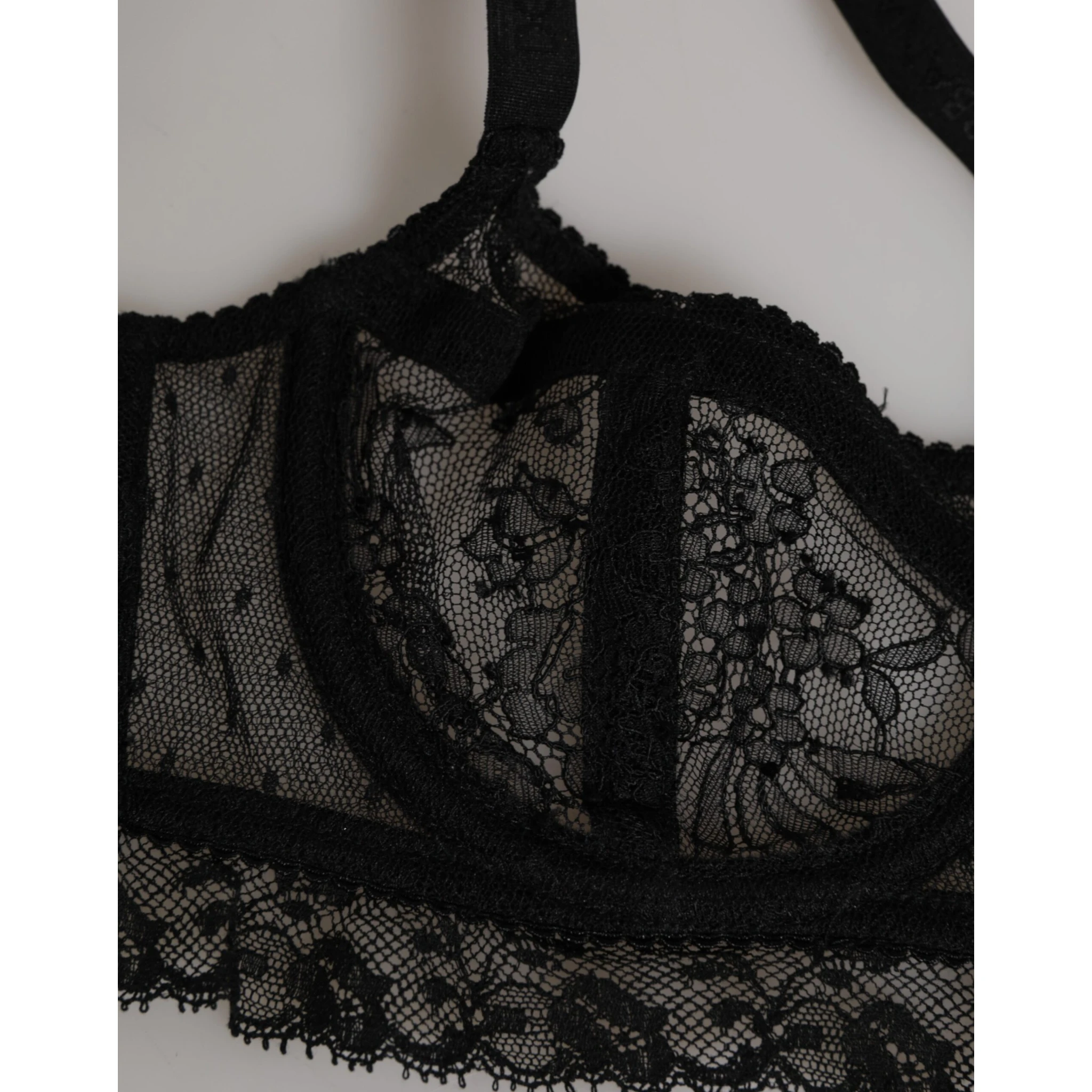 Black Floral Lace Nylon Balconcino Bra Underwear