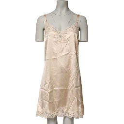 Nude Chemise Lingerie Silk Blend Lace Trim Dress