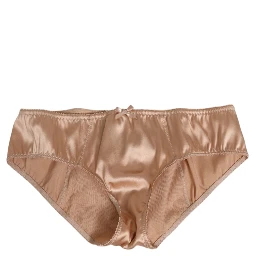 Beige Silk Satin Floral Lace Panty Brief Underwear