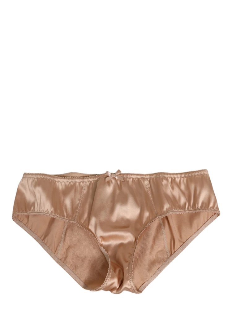 Beige Silk Satin Floral Lace Panty Brief Underwear