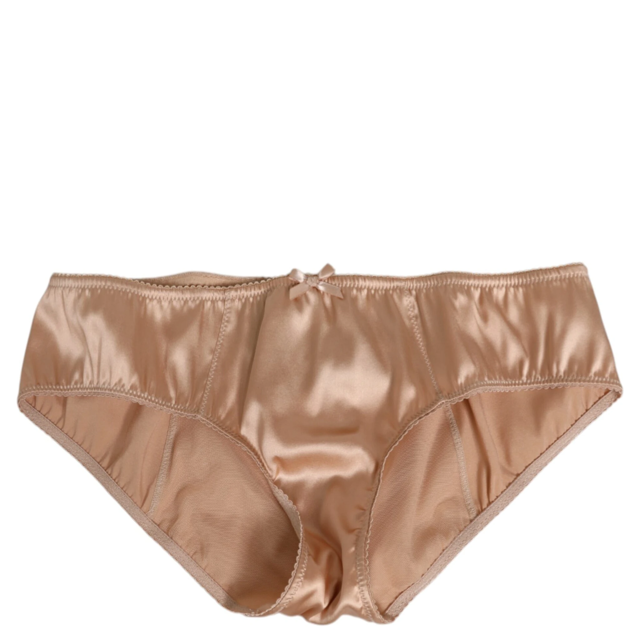 Beige Silk Satin Floral Lace Panty Brief Underwear