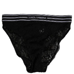 Black Lace Slip Brief Logo Waistband  Underwear