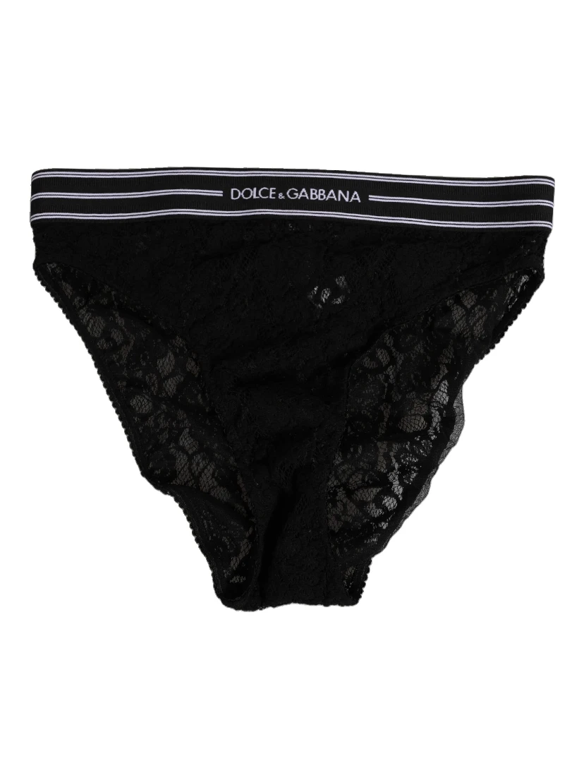 Black Lace Slip Brief Logo Waistband  Underwear