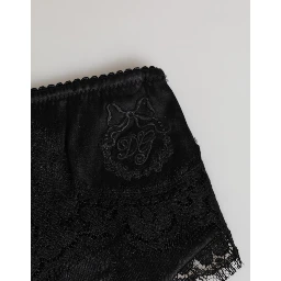 Black Silk Satin Floral Lace Panty Brief Underwear
