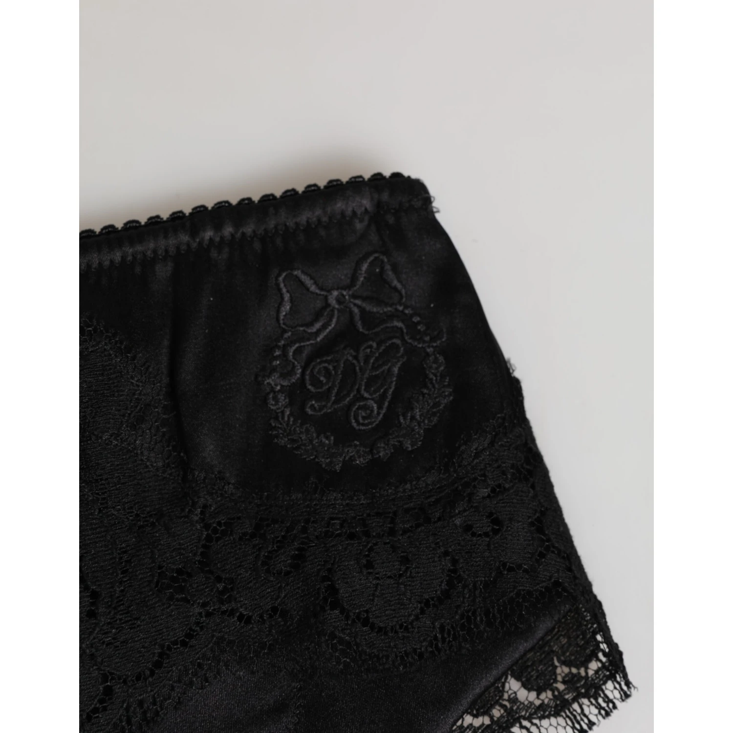 Black Silk Satin Floral Lace Panty Brief Underwear
