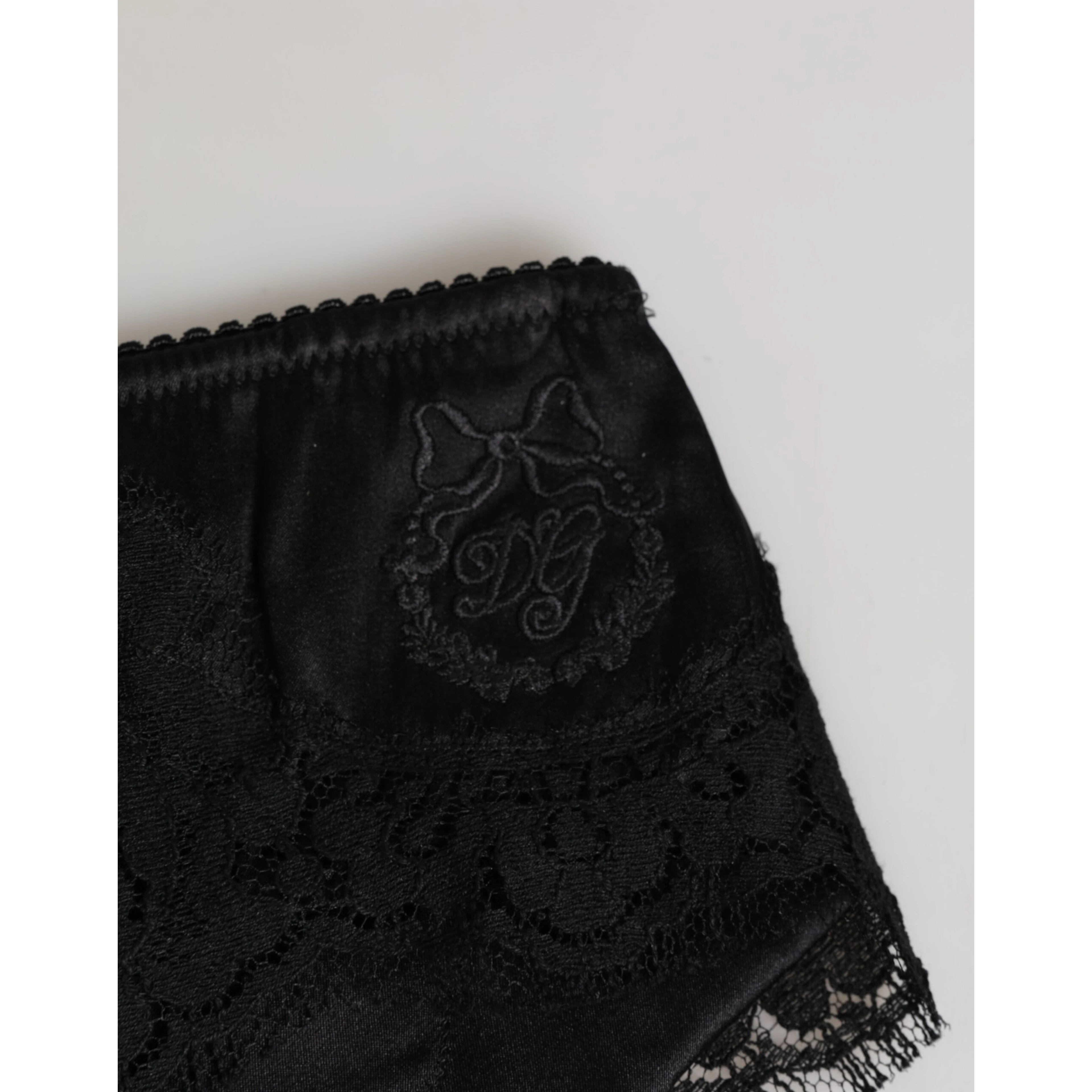 Black Silk Satin Floral Lace Panty Brief Underwear