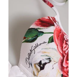 White Floral Print Halter Bikini Top Swimwear