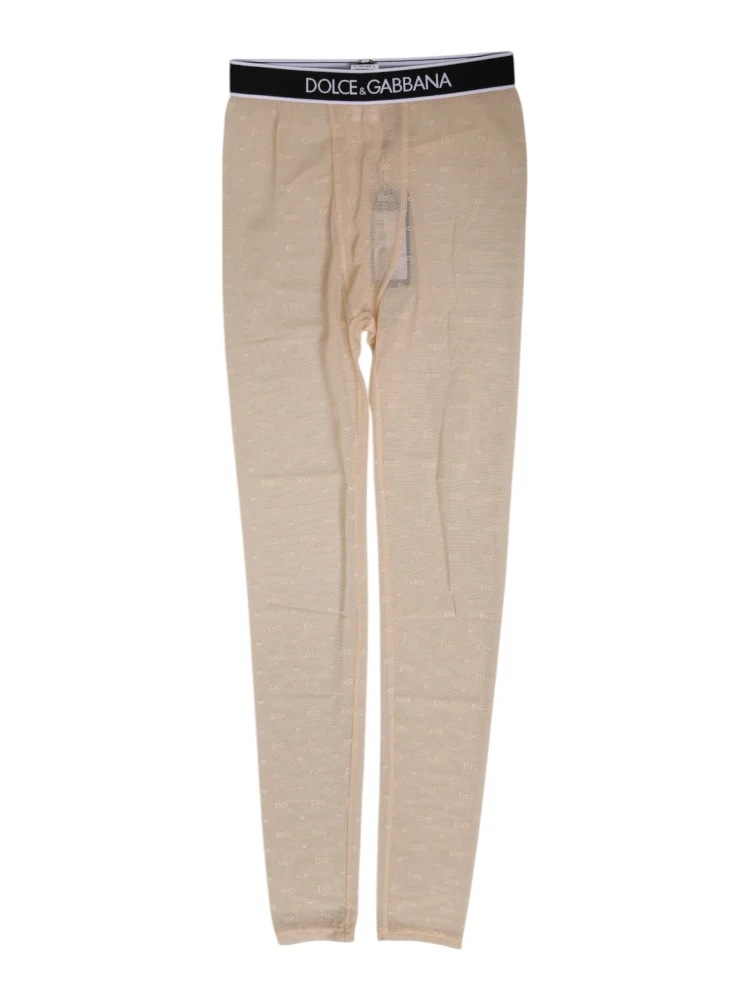 Beige Nylon Logo Lace Leggings Pants Underwear