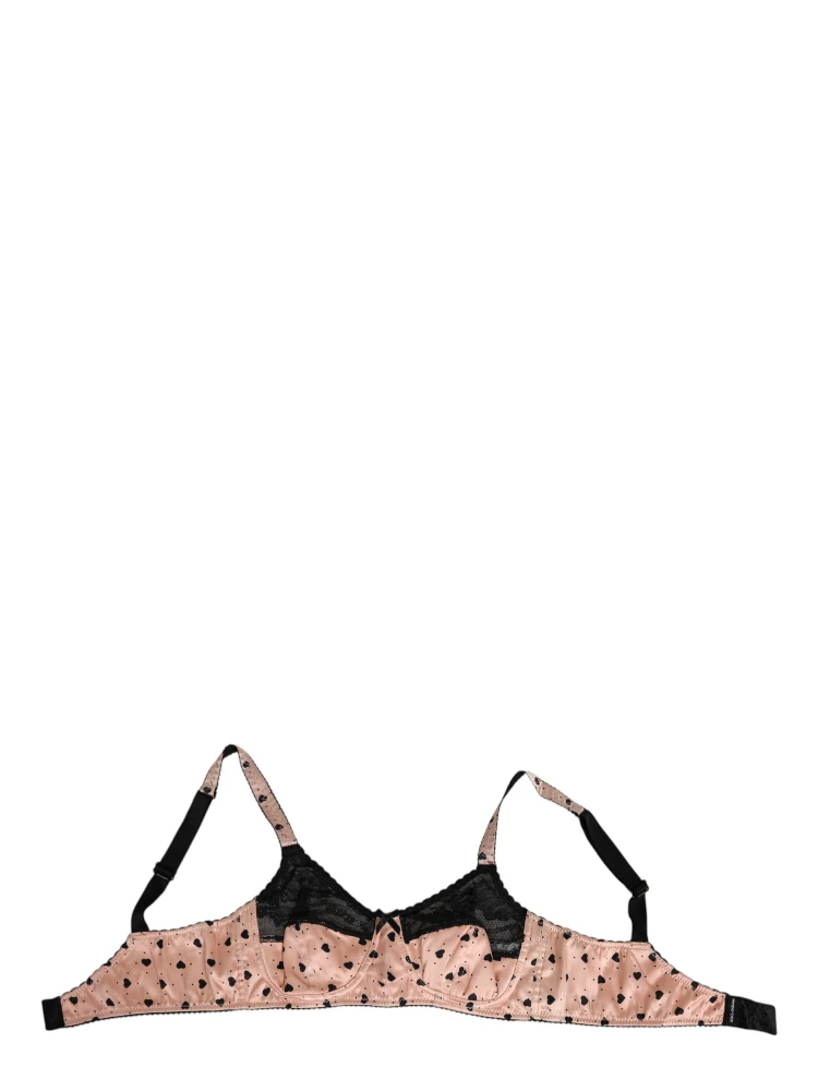 Beige Silk Heart Print Soft Cup Bra Underwear alternative