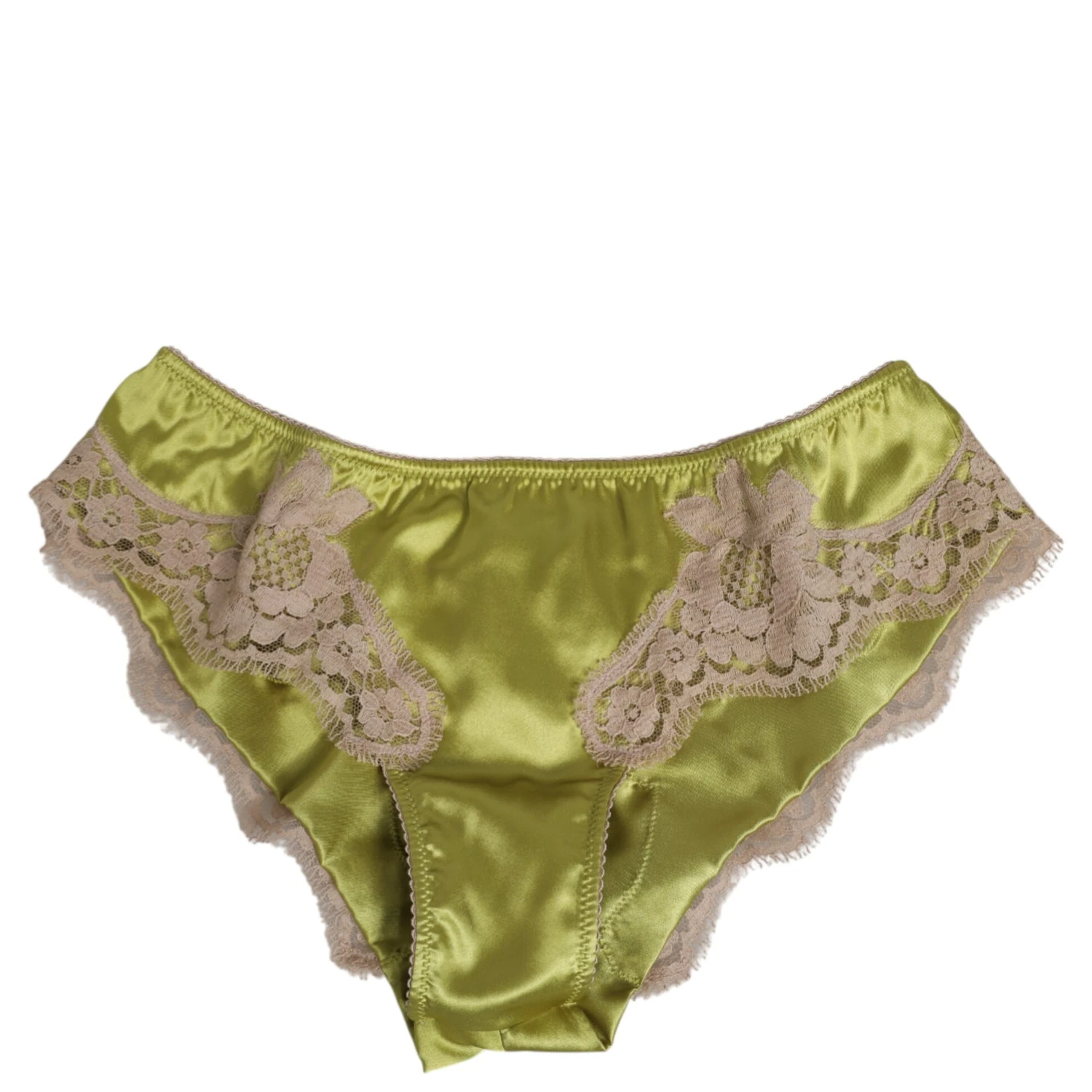 Green Silk Satin Floral Lace Trim Panty Underwear