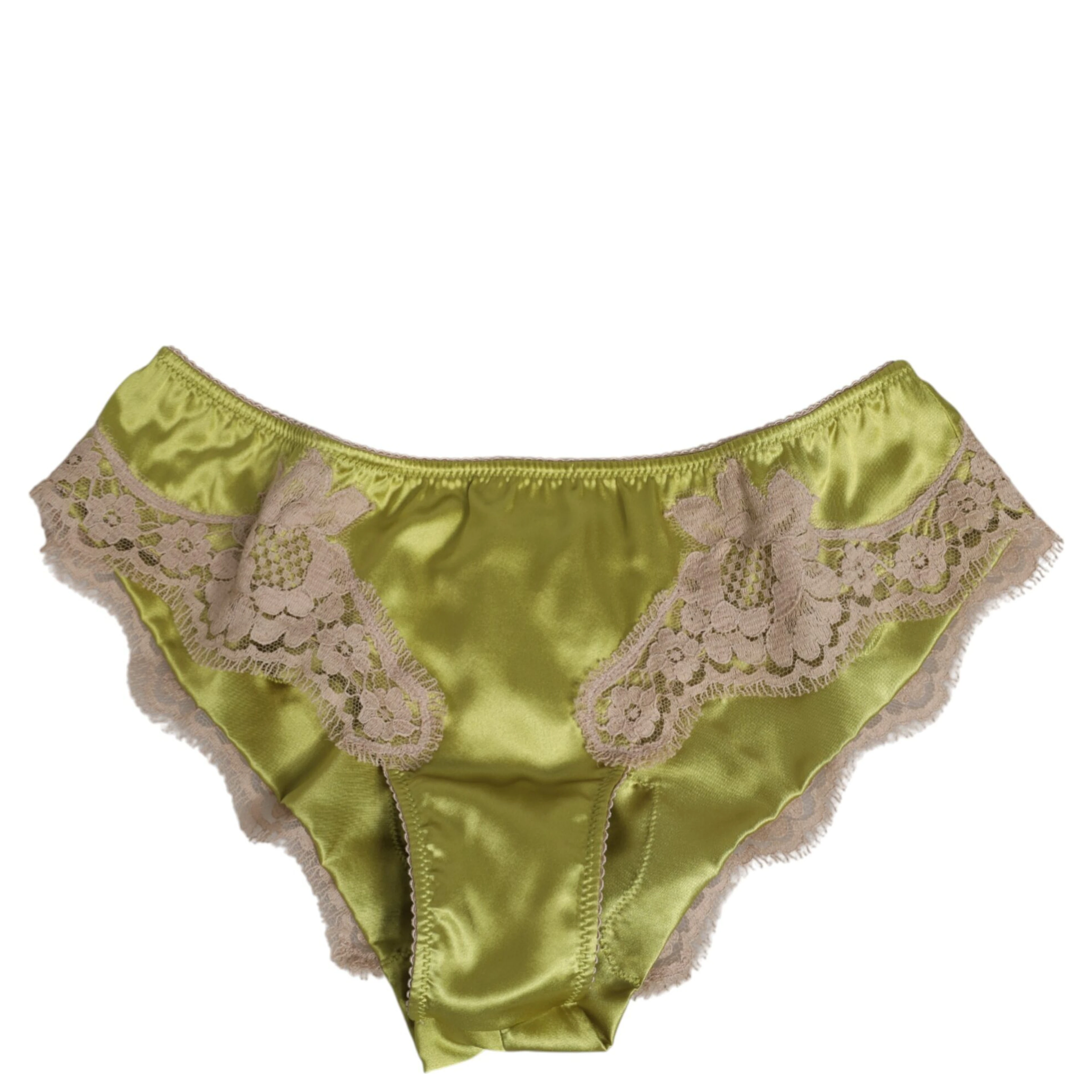 Green Silk Satin Floral Lace Trim Panty Underwear