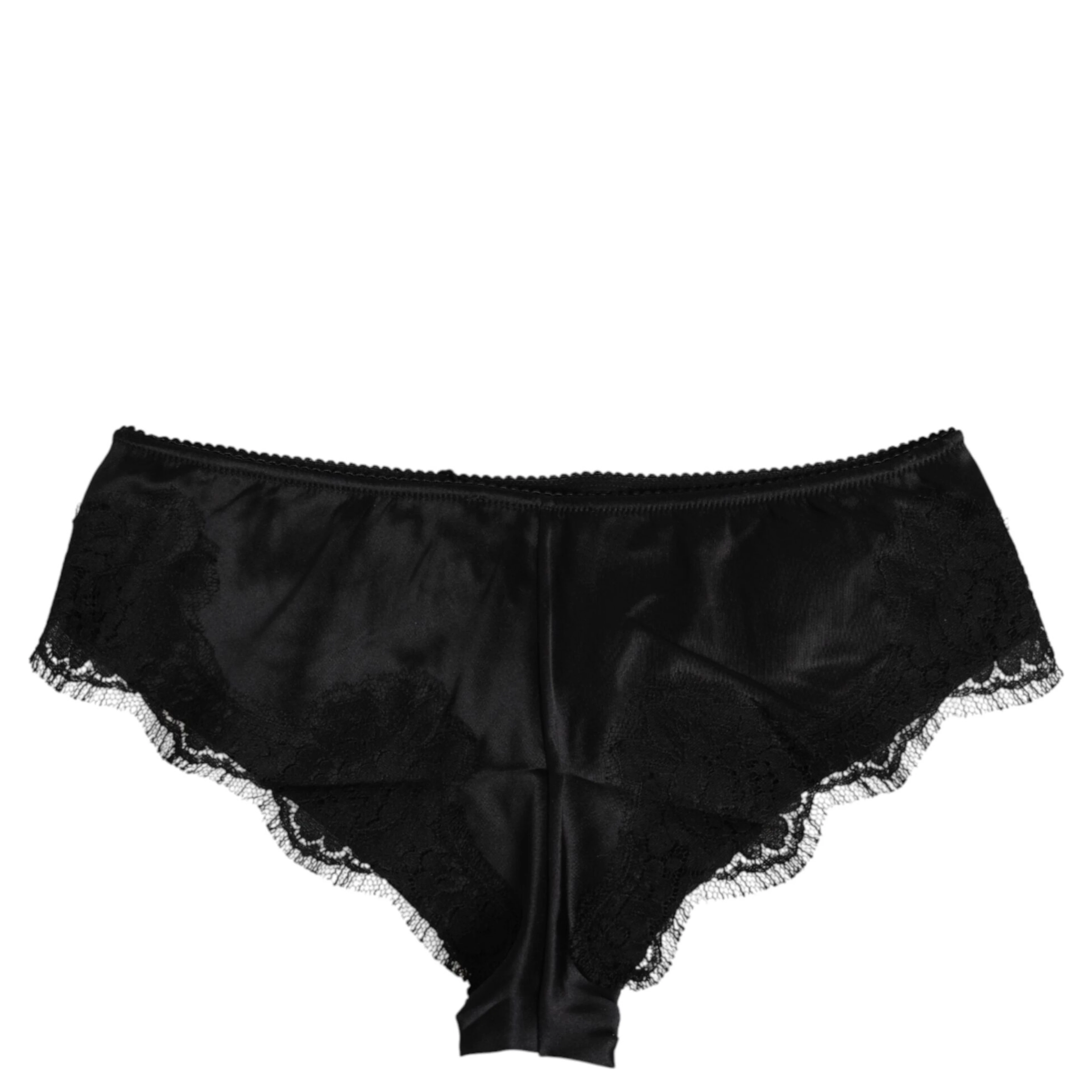 Black Silk Satin Floral Lace Panty Brief Underwear