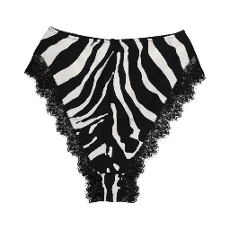 Black Silk Zebra Print Lace High Waist Underwear