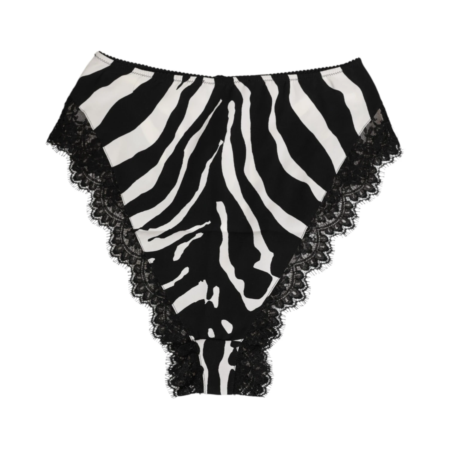 Black Silk Zebra Print Lace High Waist Underwear