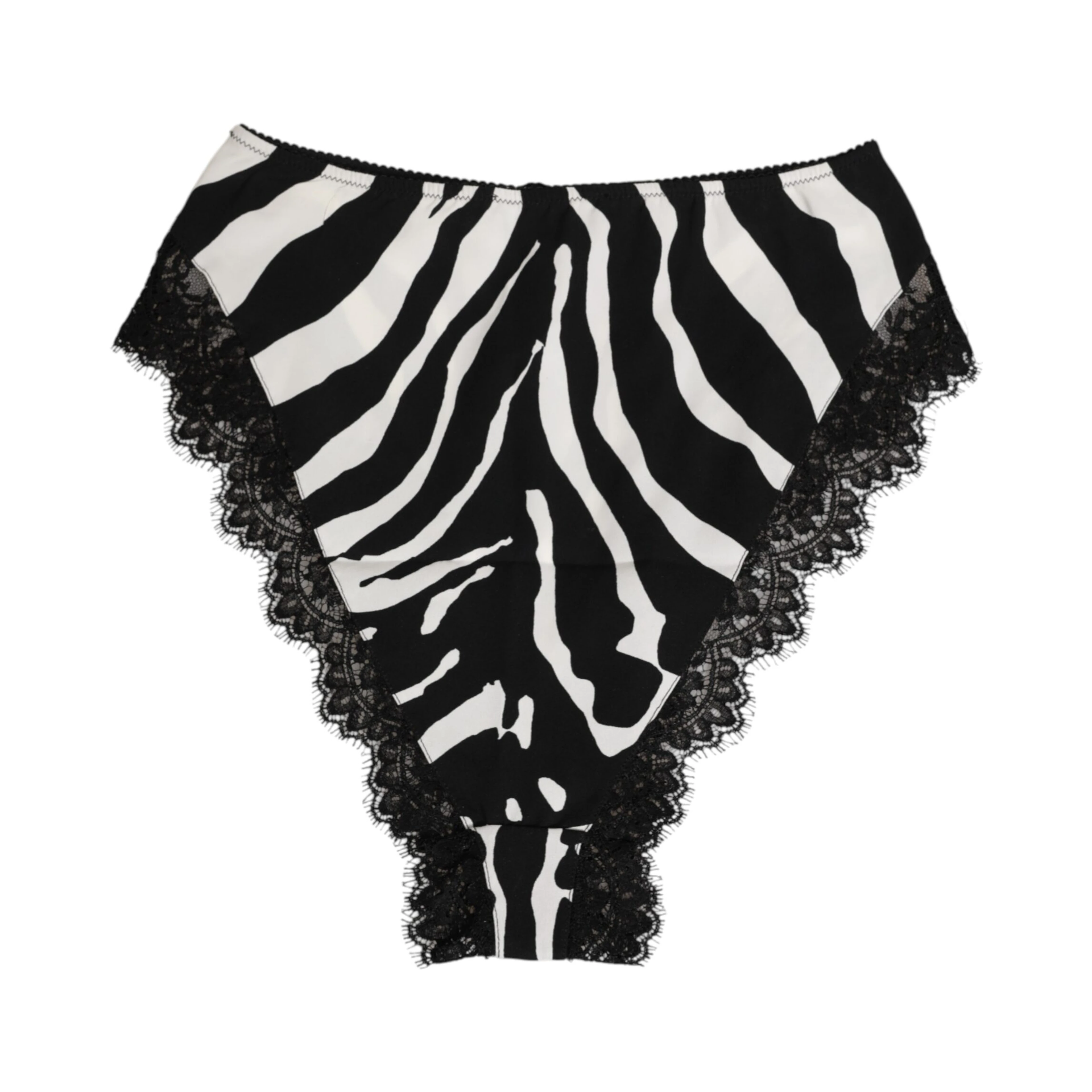 Black Silk Zebra Print Lace High Waist Underwear