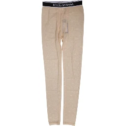 Beige Nylon Logo Lace Leggings Pants Underwear