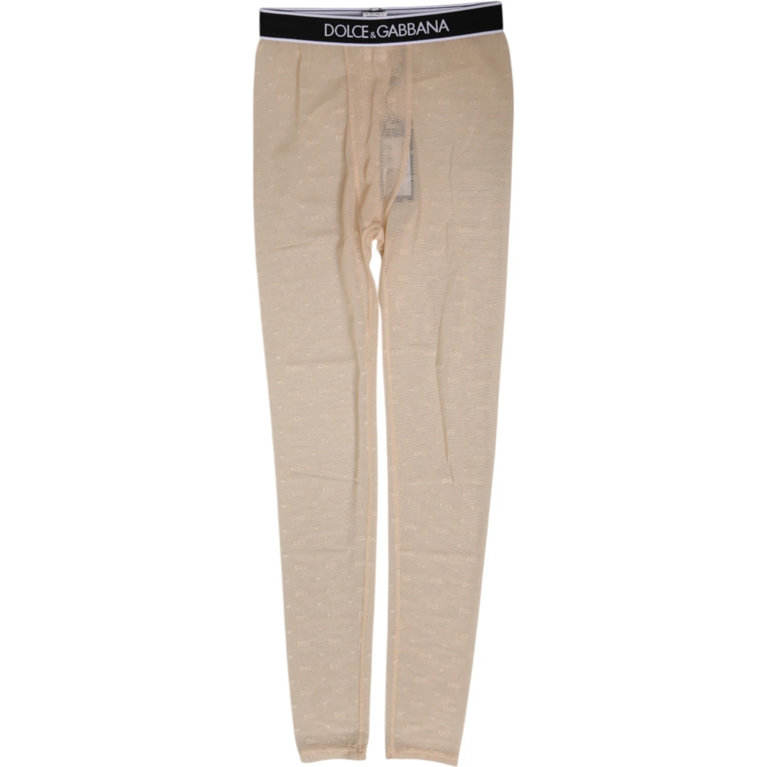 Beige Nylon Logo Lace Leggings Pants Underwear