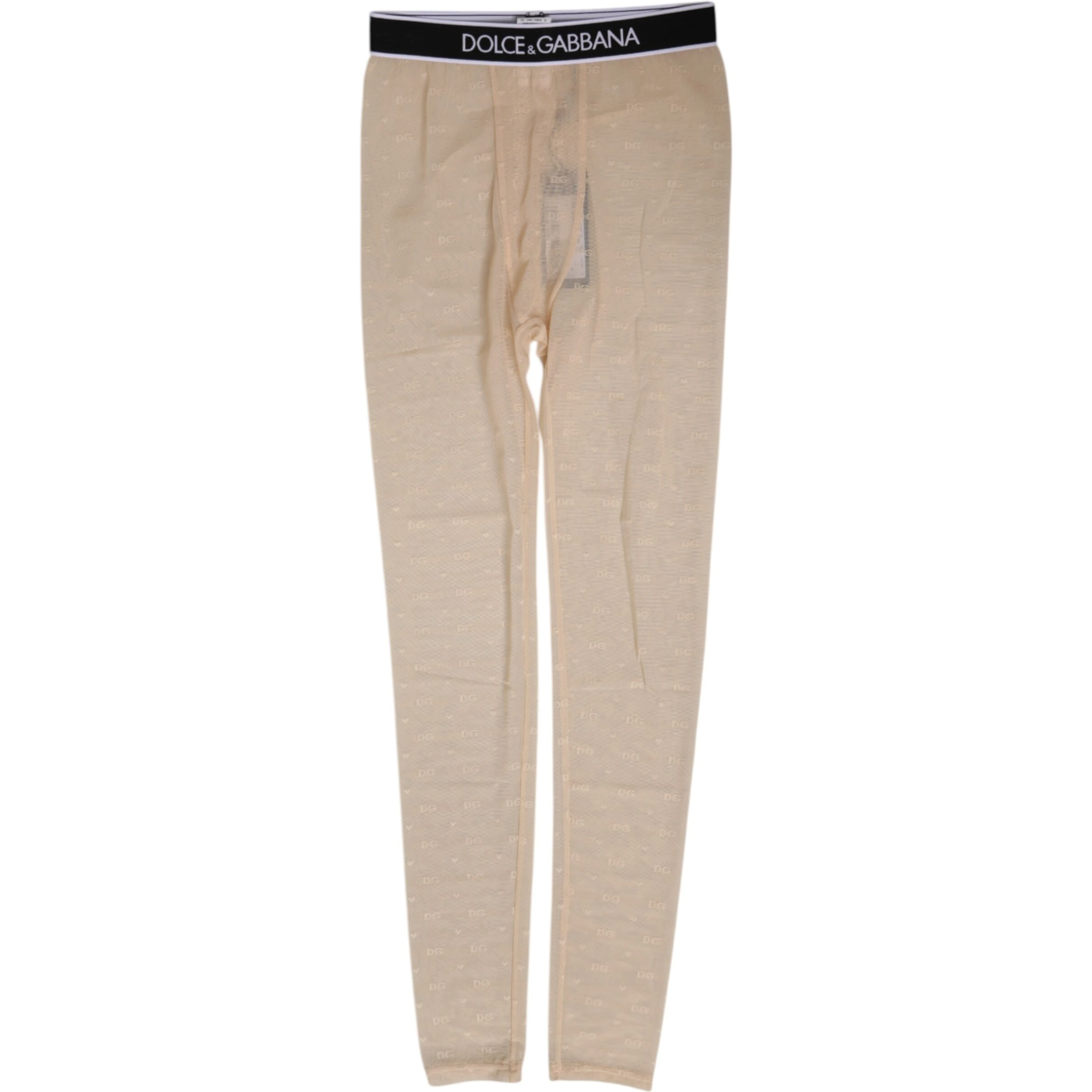 Beige Nylon Logo Lace Leggings Pants Underwear