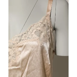 Nude Chemise Lingerie Silk Blend Lace Trim Dress
