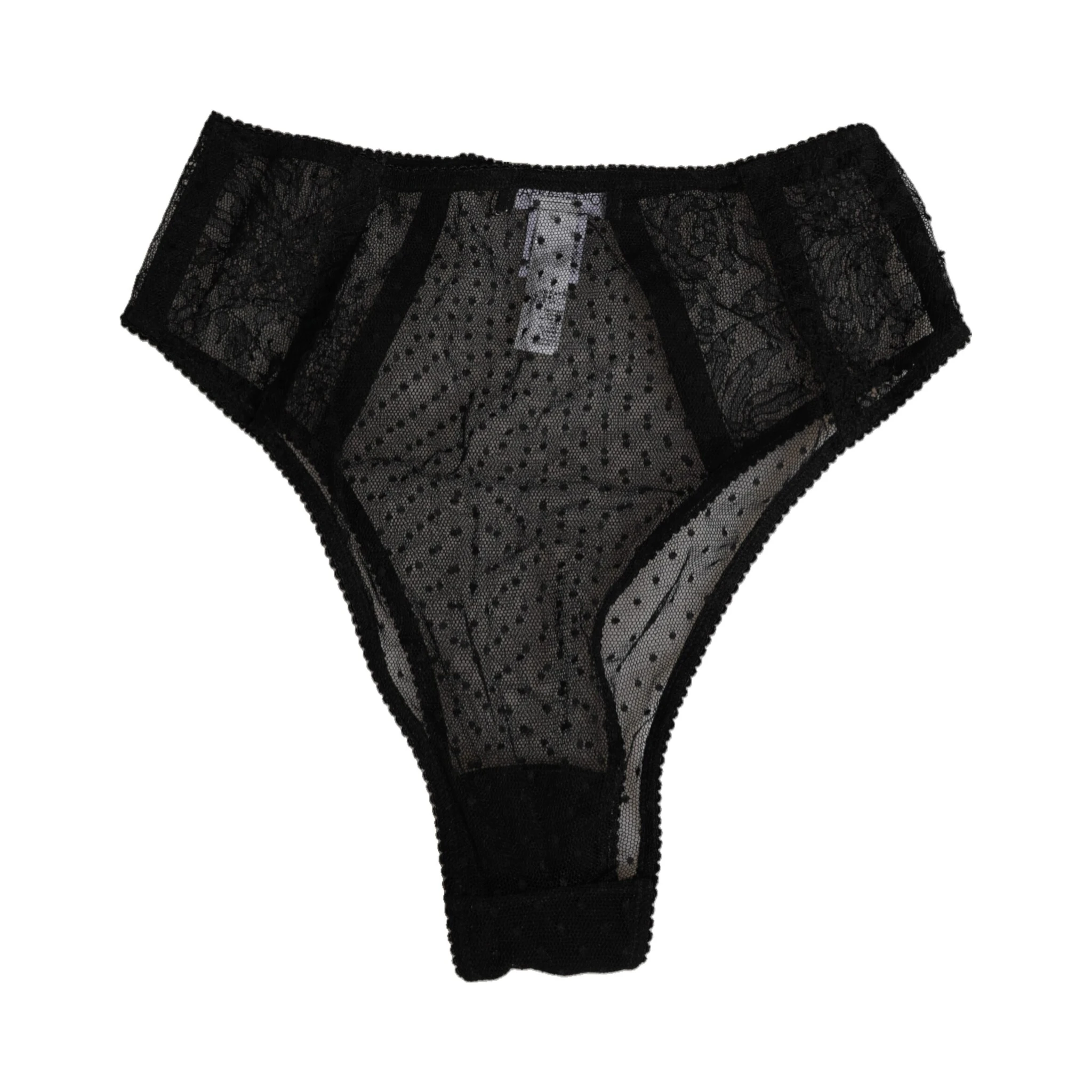 Black Lace Polka Dot Mesh High Waist Underwear