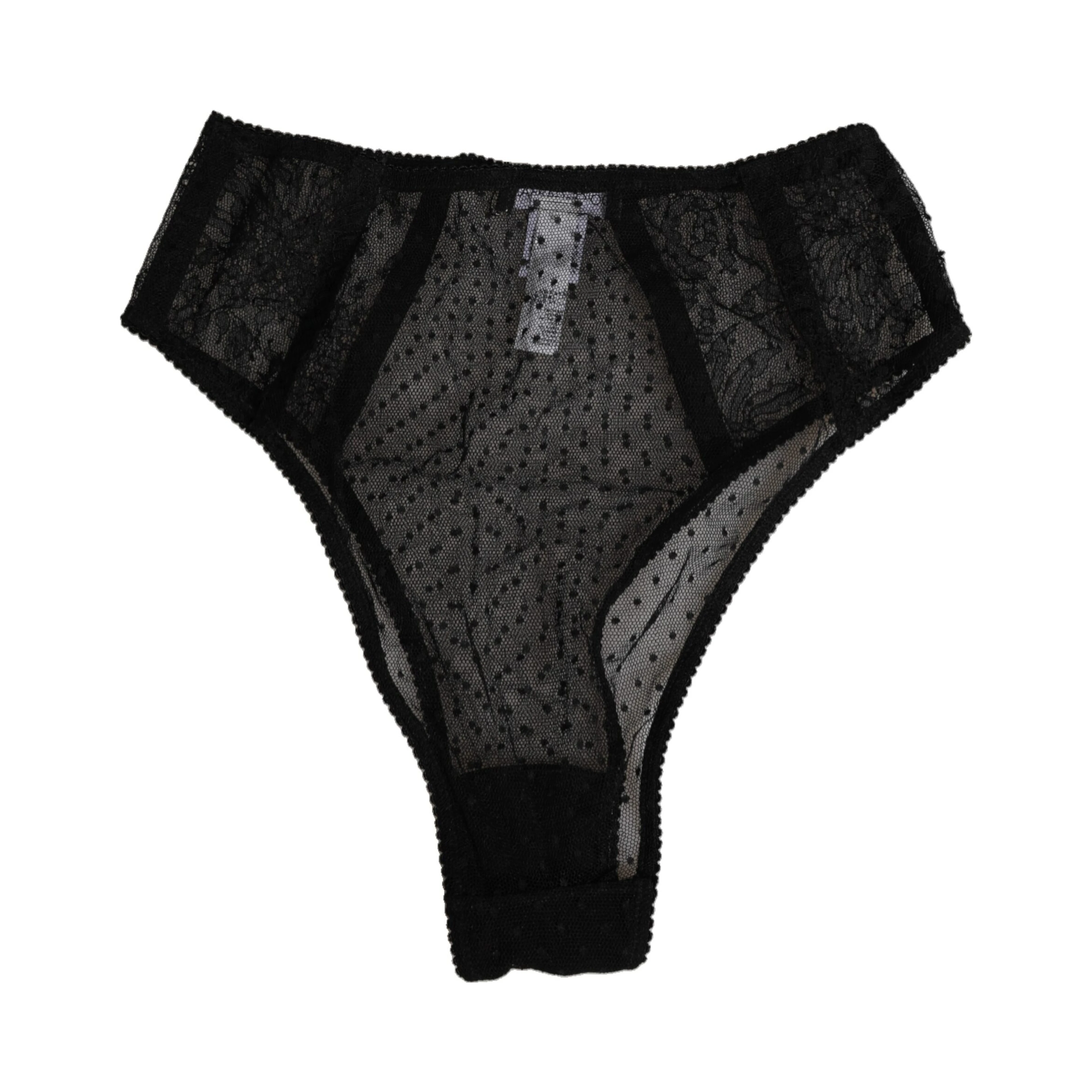 Black Lace Polka Dot Mesh High Waist Underwear