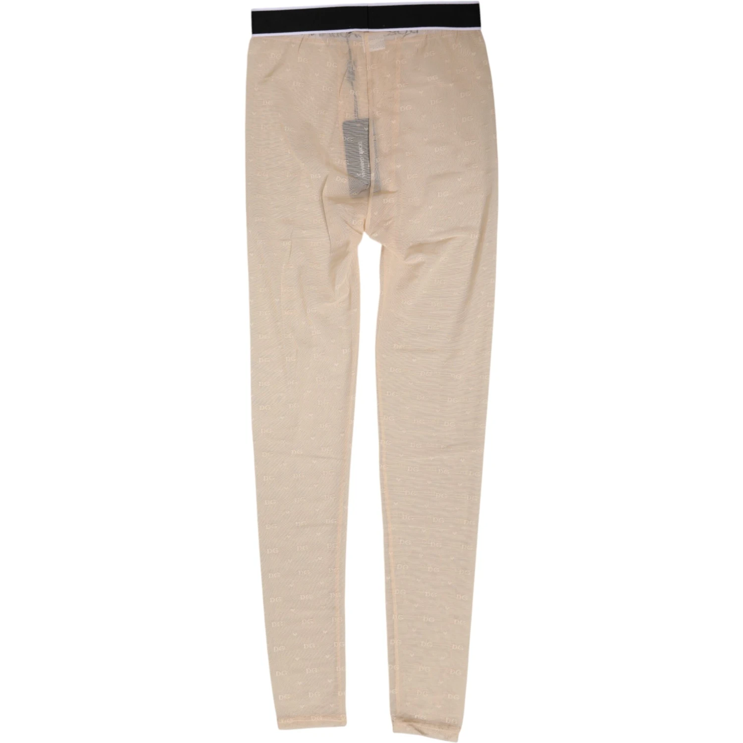 Beige Nylon Logo Lace Leggings Pants Underwear