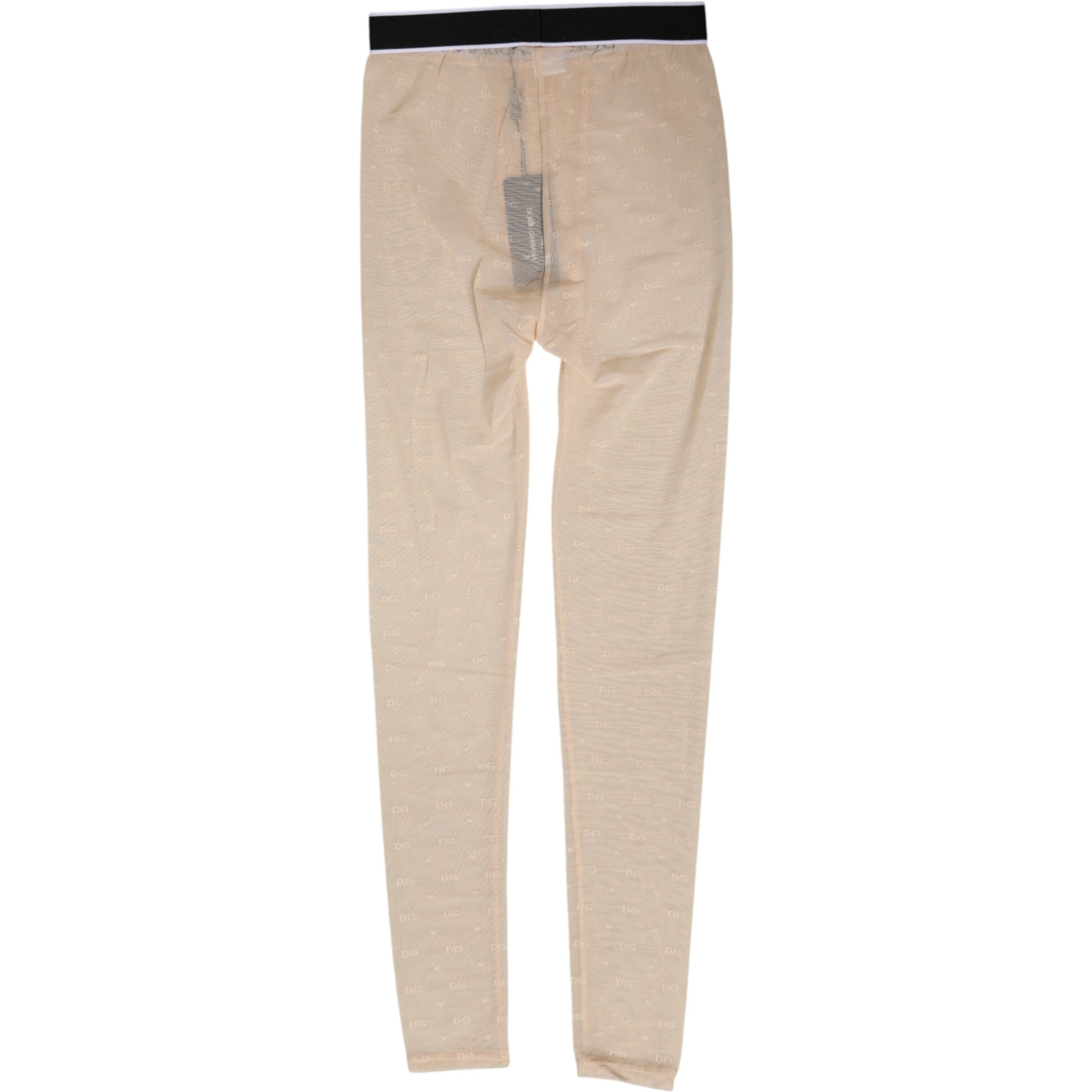 Beige Nylon Logo Lace Leggings Pants Underwear