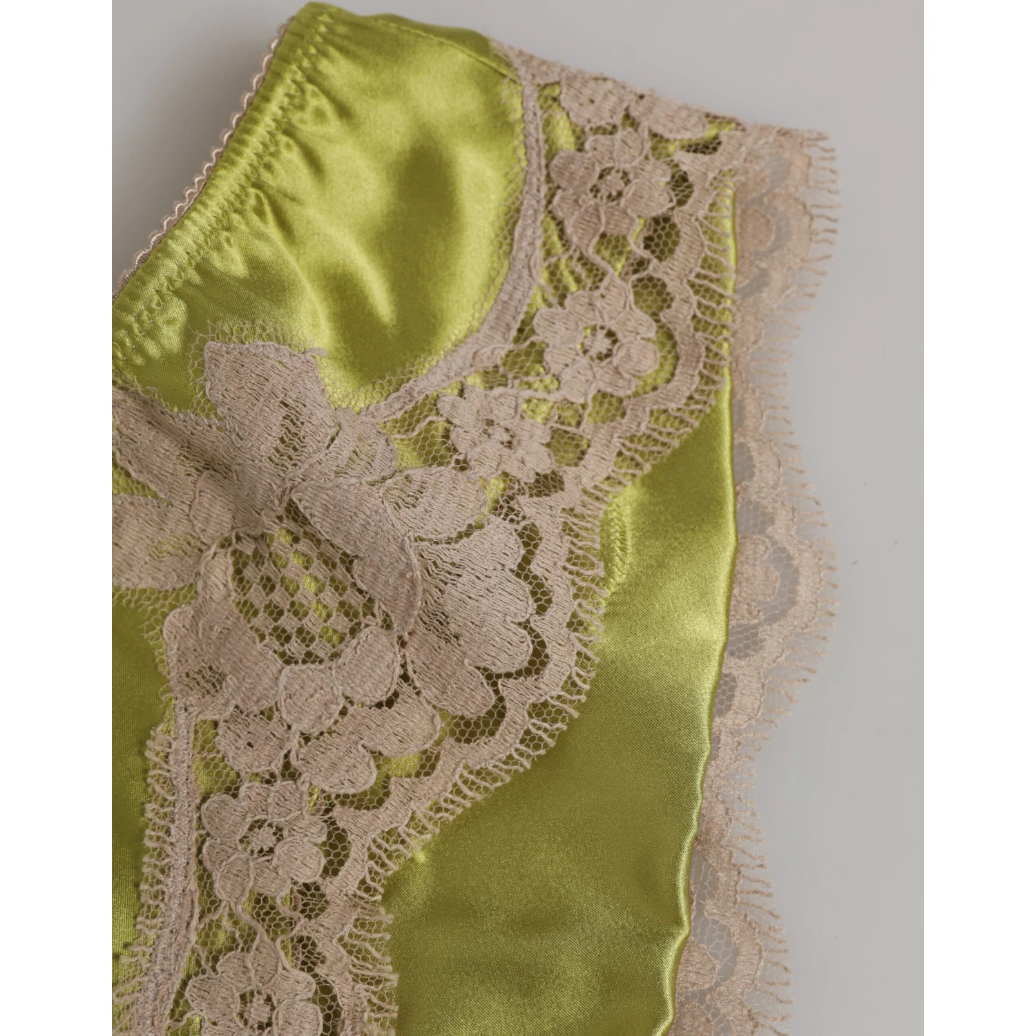Green Silk Satin Floral Lace Trim Panty Underwear
